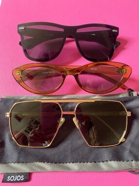 SOJOS Gold Frame Sunglasses + olive green and Black Pairs